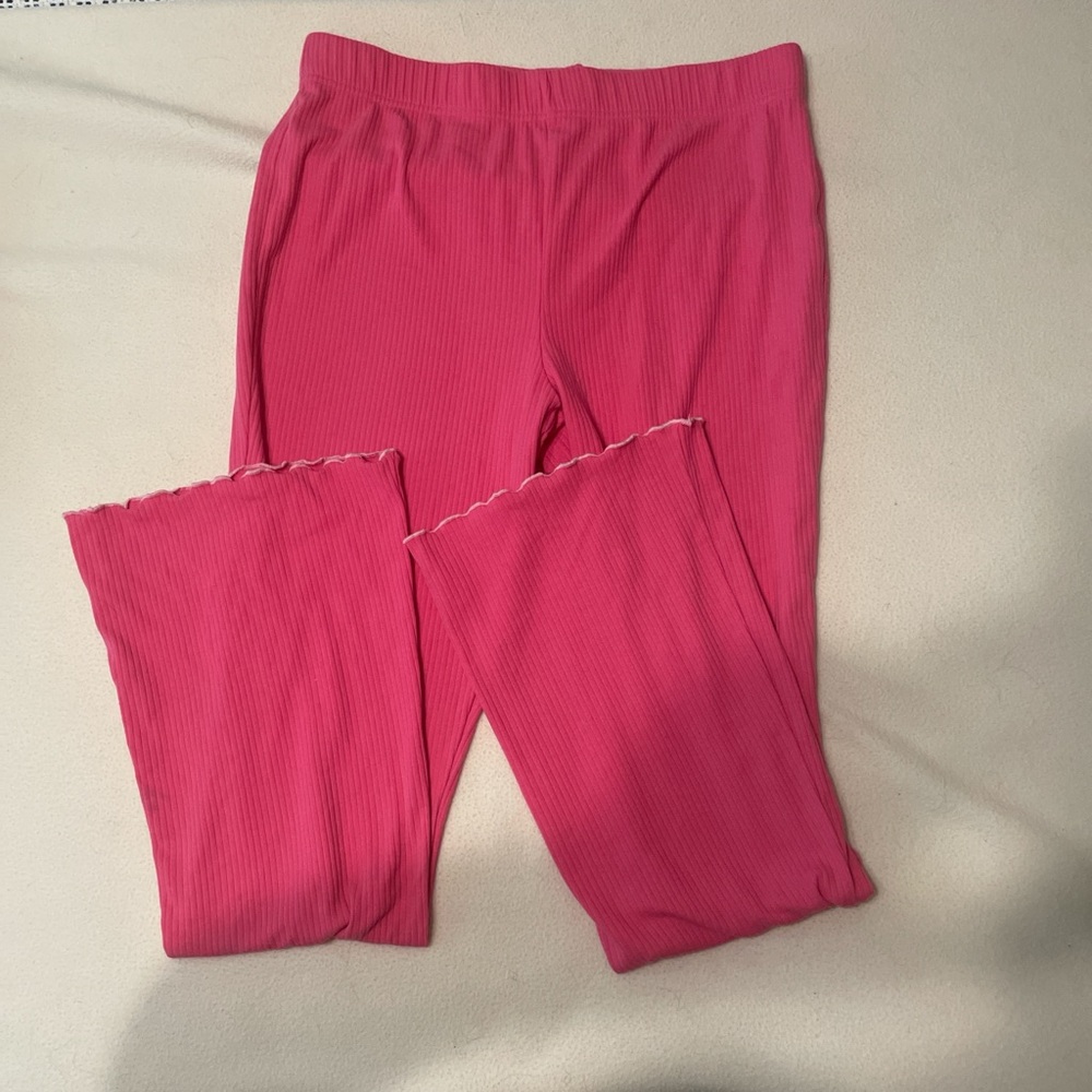 Pink Ribbed flare Leggings